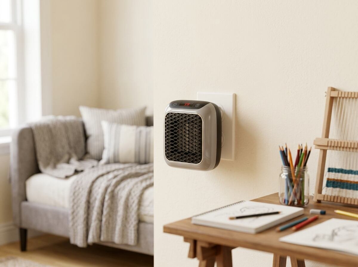 Wall-mounted heater in a simple guest and hobby room